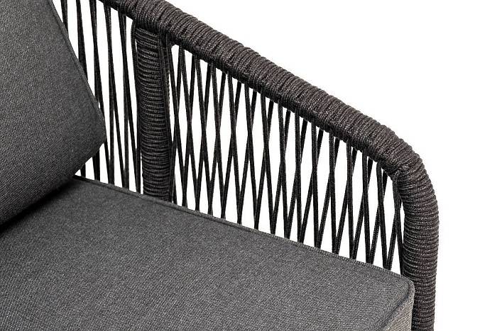 Кресло Канны 4SIS плетеное из роупа, основание дуб, роуп темно-серый круглый, ткань темно-серая 27 фото 2