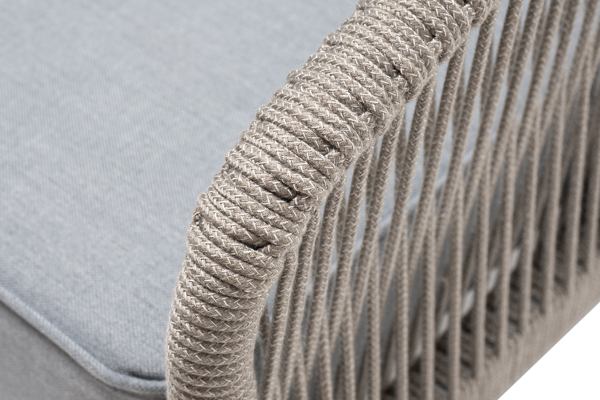 Канны кресло плетеное из роупа, каркас алюминий светло-серый (RAL7035) муар, роуп серый меланж круглый, ткань светло-серая фото 6