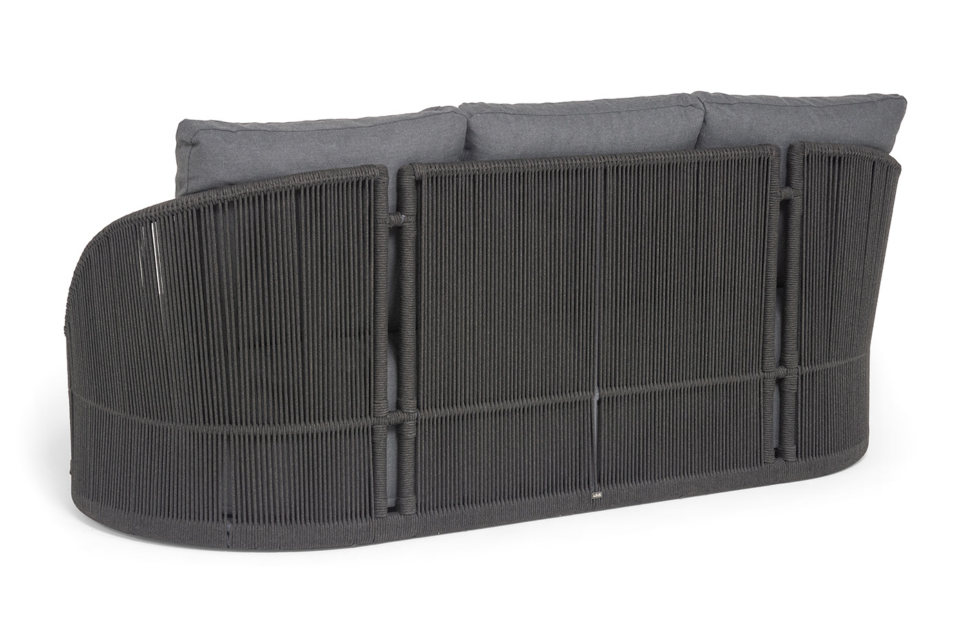 Монтелла диван 3-местный плетеный из роупа, каркас алюминий темно-серый (RAL7024) муар, роуп темно-серый круглый, ткань темно-серая 027 фото 5