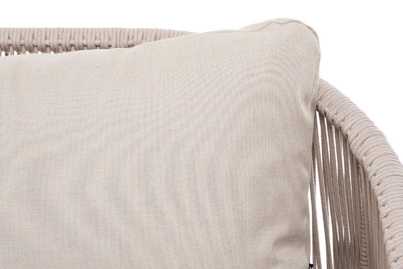 Диван трехместный Милан 4SIS из роупа (веревки), каркас алюминий белый, роуп бежевый круглый, ткань бежевая фото 7