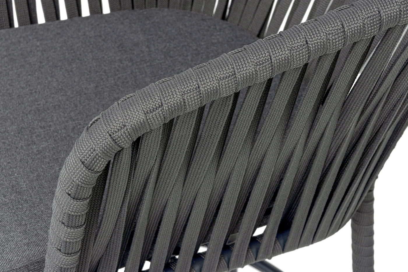 Бордо стул барный плетеный из роупа, каркас из стали темно-серый (RAL7024) муар, роуп серый 15мм, ткань темно-серая 027 NEW фото 6
