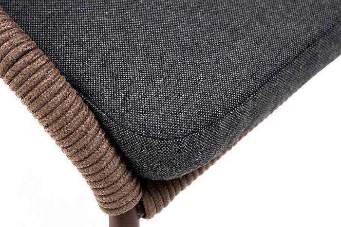 Стул Милан 4SIS плетеный из роупа, каркас алюминий коричневый (RAL8016) муар, роуп коричневый круглый, ткань темно-серая 27 фото 2