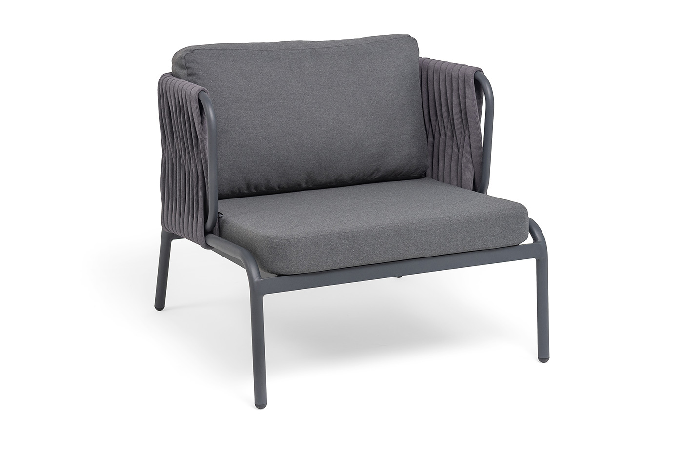 Ронда кресло плетеное из роупа, каркас алюминий темно-серый (RAL7024) муар, роуп серый 40 мм tex, ткань темно-серая 027 фото 2