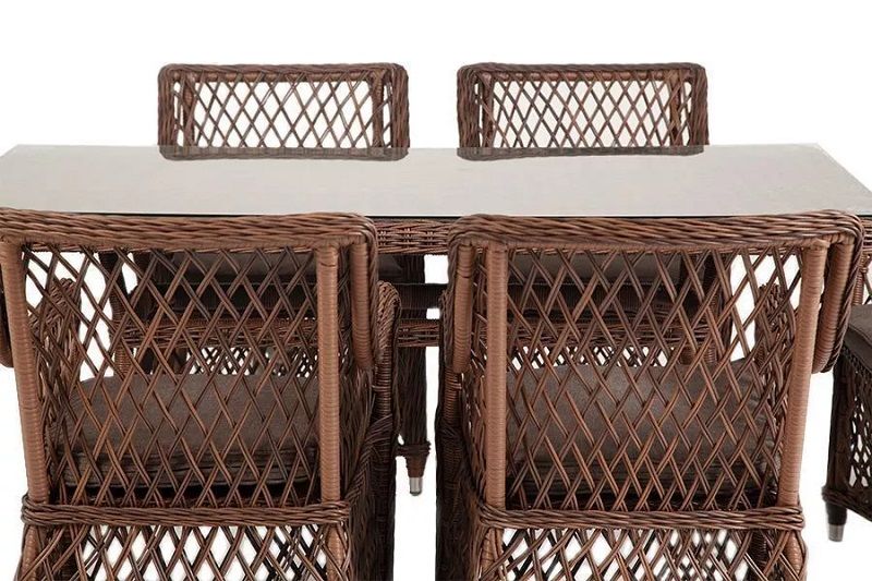 Плетеная обеденная группа Латте-160 L 4SIS из искусственного ротанга, цвет коричневый фото 6