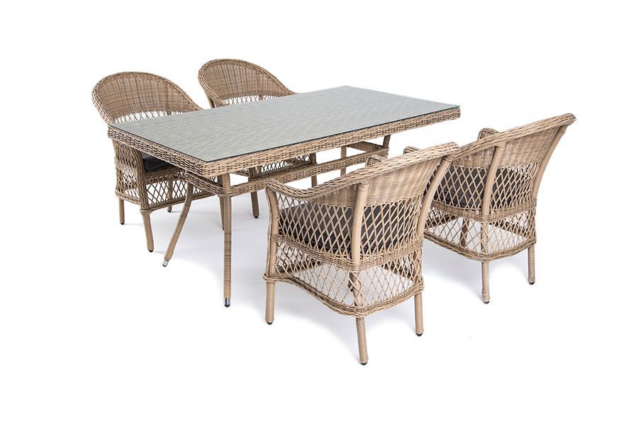 Обеденная группа Амароне 4SIS на 4 персоны,из искусственного ротанга, цвет соломенный фото 1