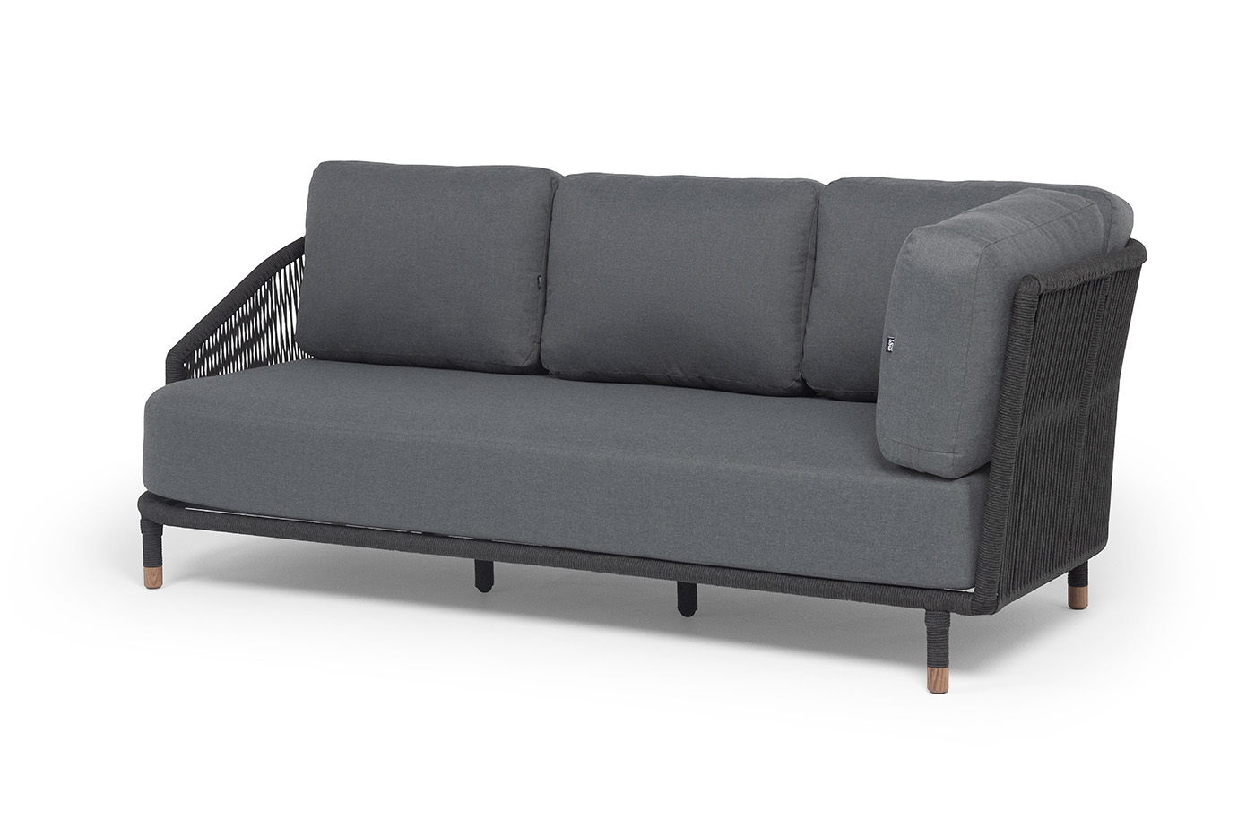 Верона правый-угол модуль плетеный из роупа, каркас алюминий темно-серый (RAL7024) муар, роуп темно-серый круглый, ткань темно-серая 027, L220х89 фото 1