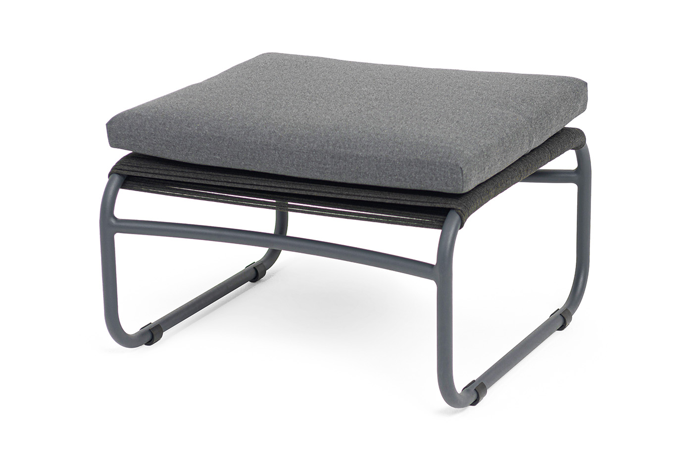 Ането пуф плетеный из роупа, каркас алюминий темно-серый (RAL7024) муар, роуп темно-серый круглый фото 1