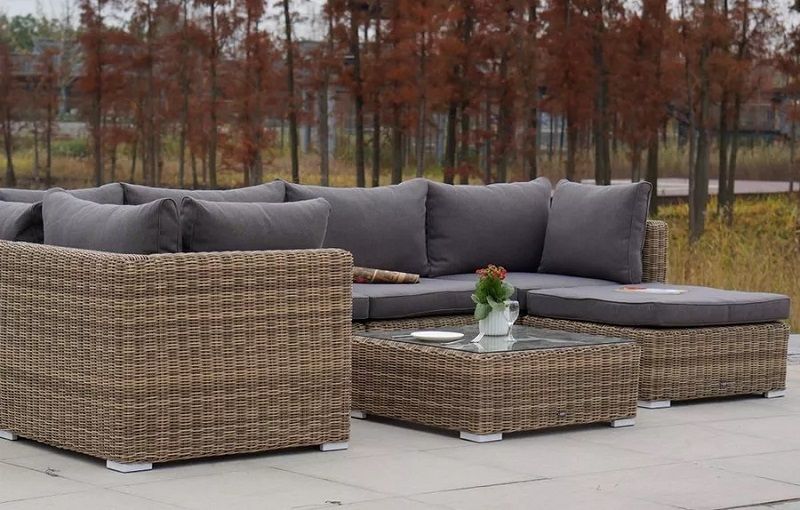 Модуль диванный угловой Лунго 4SIS из искусственного ротанга, цвет соломенный с подушками фото 7