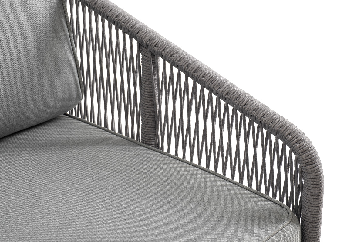 Канны левый модуль плетеный из роупа, каркас алюминий белый муар, роуп светло-серый круглый, ткань светло-серая фото 4