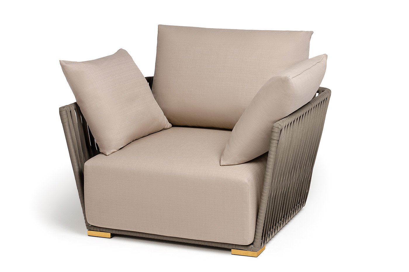 Форли кресло плетеное из роупа, каркас алюминий светло-серый (RAL7035) муар, роуп серо-коричневый 23мм, ткань Mossle бежевая фото 1