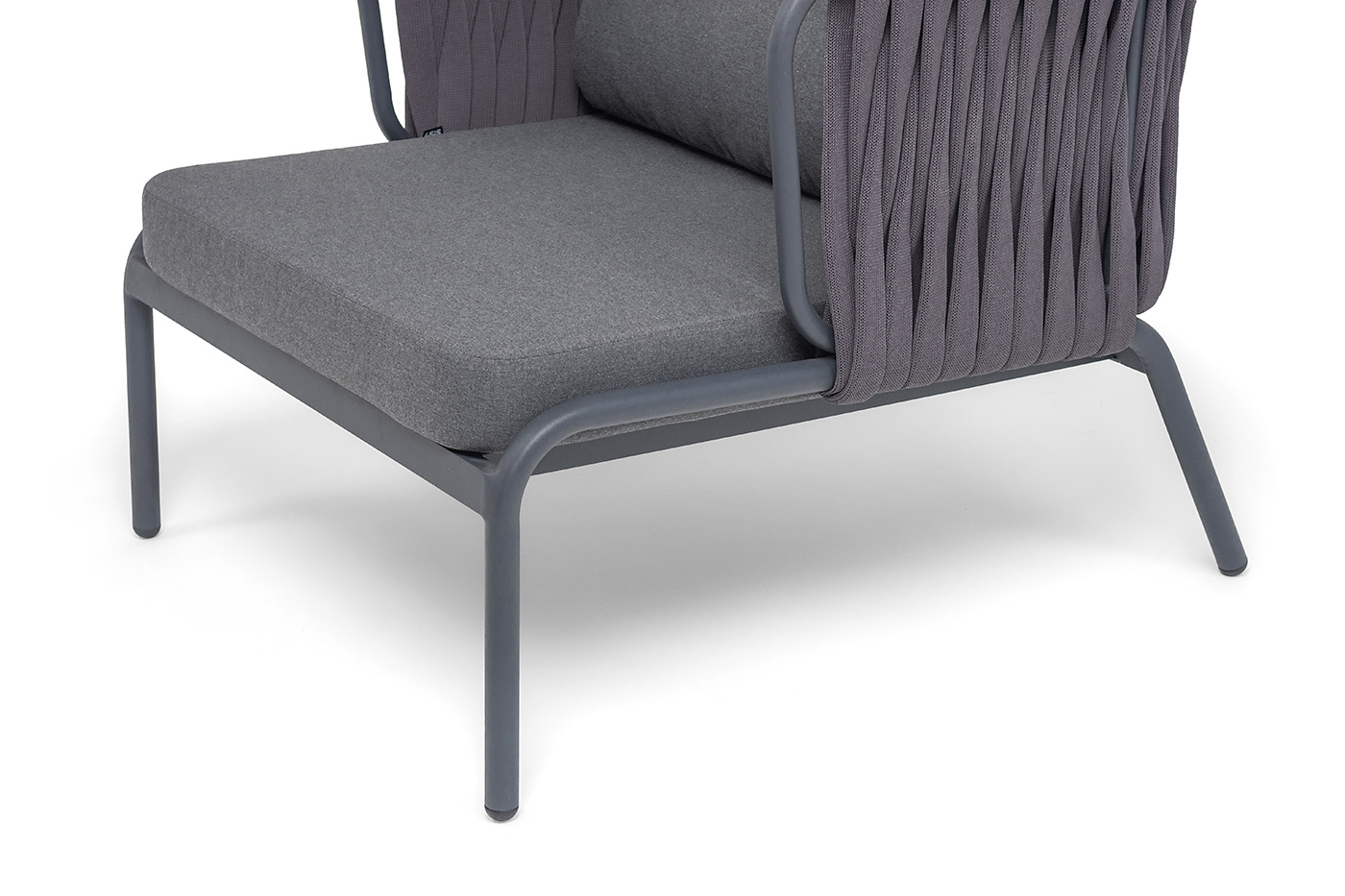 Ронда кресло плетеное из роупа, каркас алюминий темно-серый (RAL7024) муар, роуп серый 40 мм tex, ткань темно-серая 027 фото 6