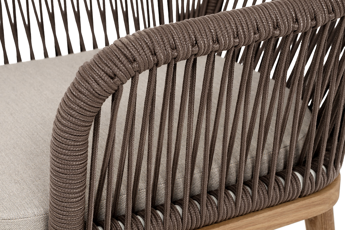 Лион стул плетеный из роупа, основание дуб, роуп коричневый круглый, ткань бежевая 15052 фото 5
