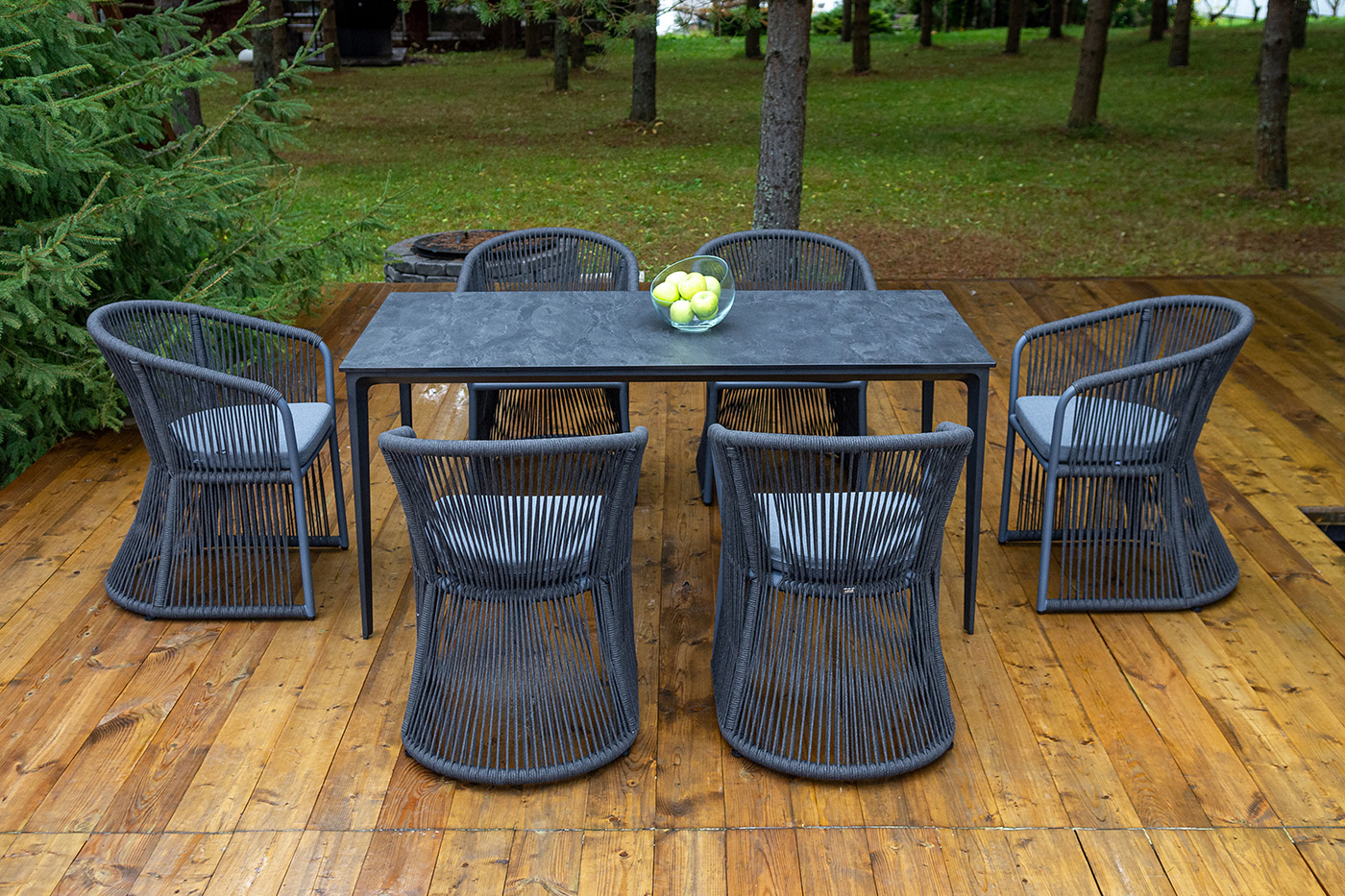 Романо обеденная группа на 6 персон, каркас темно-серый, роуп темно-серый фото 2