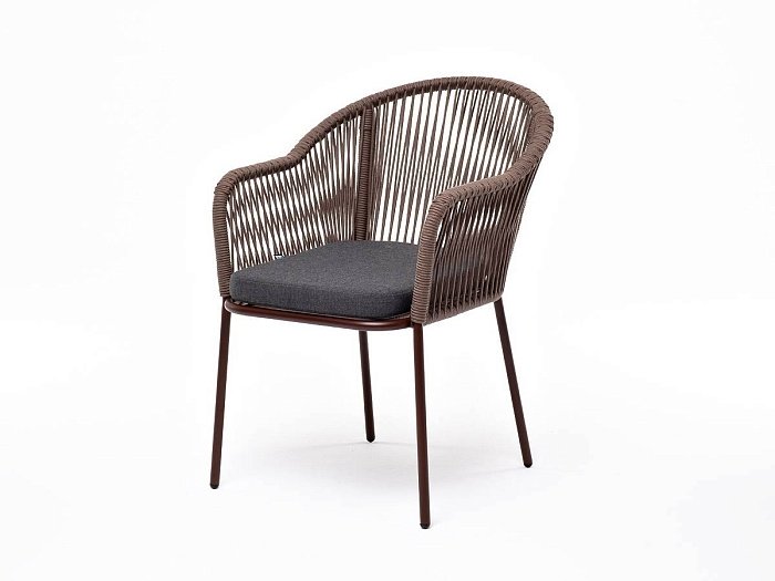 Стул Лион 4SIS плетеный из роупа, каркас из стали коричневый (RAL8016) муар, роуп коричневый круглый, ткань темно-серая 27 фото 1