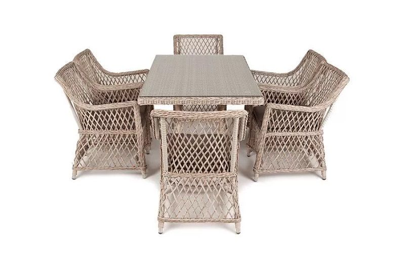 Плетеная обеденная группа Латте-160 L 4SIS из искусственного ротанга, цвет бежевый фото 2