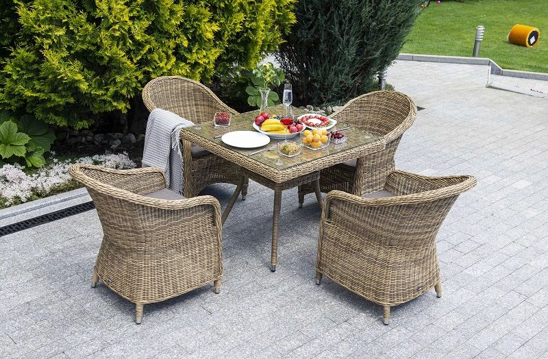 Обеденная группа Фредо 4SIS из искусственного ротанга, цвет соломенный фото 4