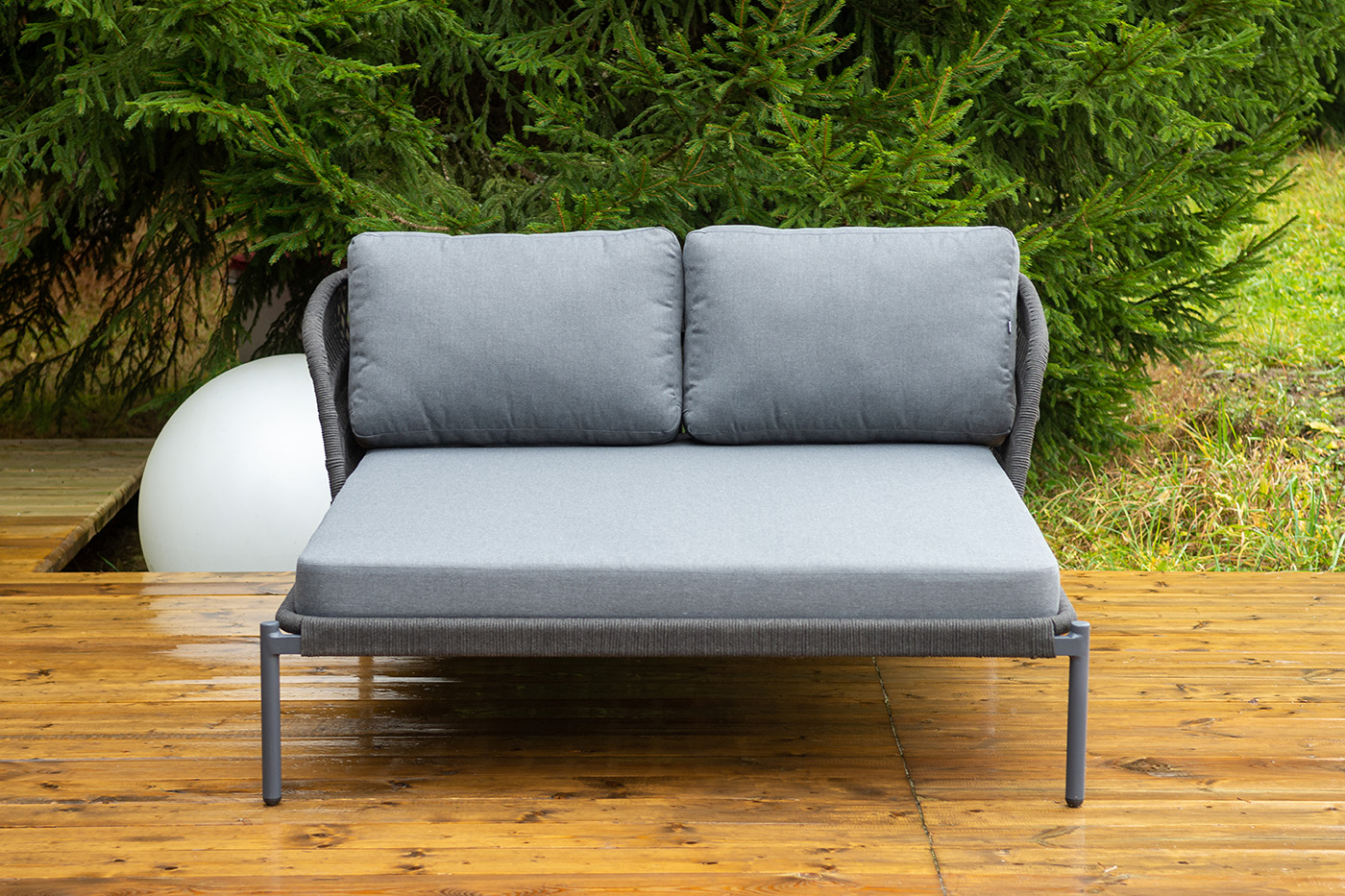 Позитано лежак плетеный из роупа, каркас алюминий темно-серый (RAL7024) муар, роуп темно-серый круглый, ткань темно-серая 027 фото 4