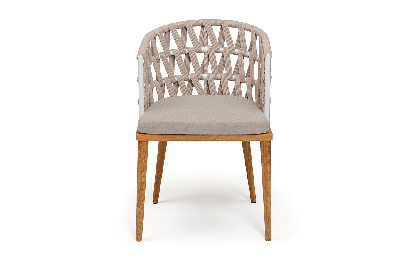 Диего стул плетеный из роупа, основание дуб каркас из стали белый муар, роуп бежевый круглый, ткань бежевая 052 фото 2
