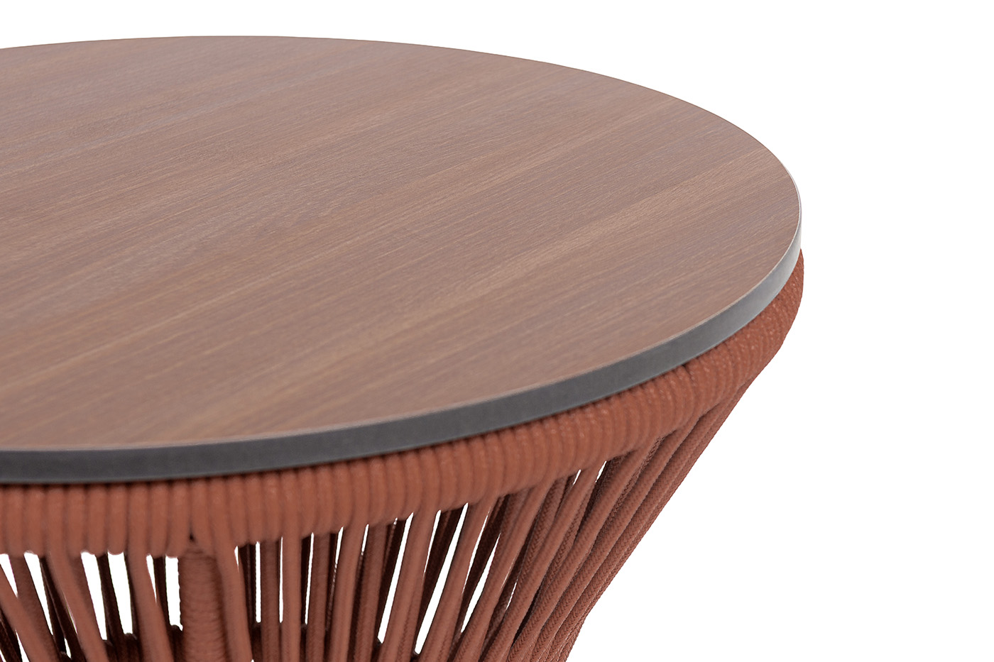 Мадрид журнальный стол из HPL круглый Ø50 H55, каркас из алюминия коричневый (RAL8016) муар, цвет дуб, роуп красный (8372) круглый tex фото 3