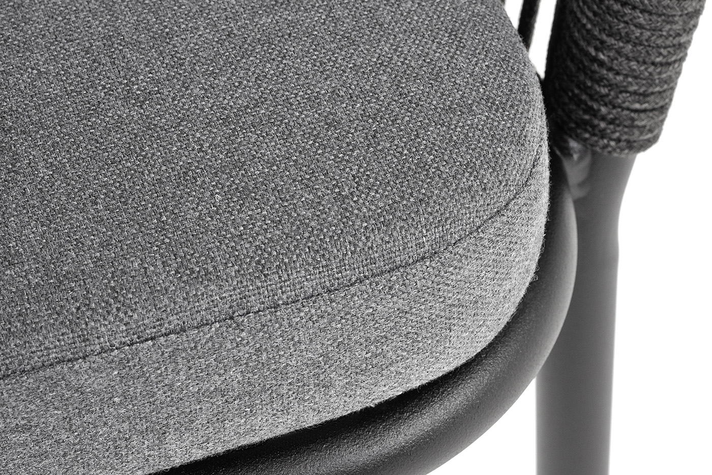 Марсель стул плетеный из роупа, каркас алюминий черный муар, роуп темно-серый круглый, ткань темно-серая 027 фото 6