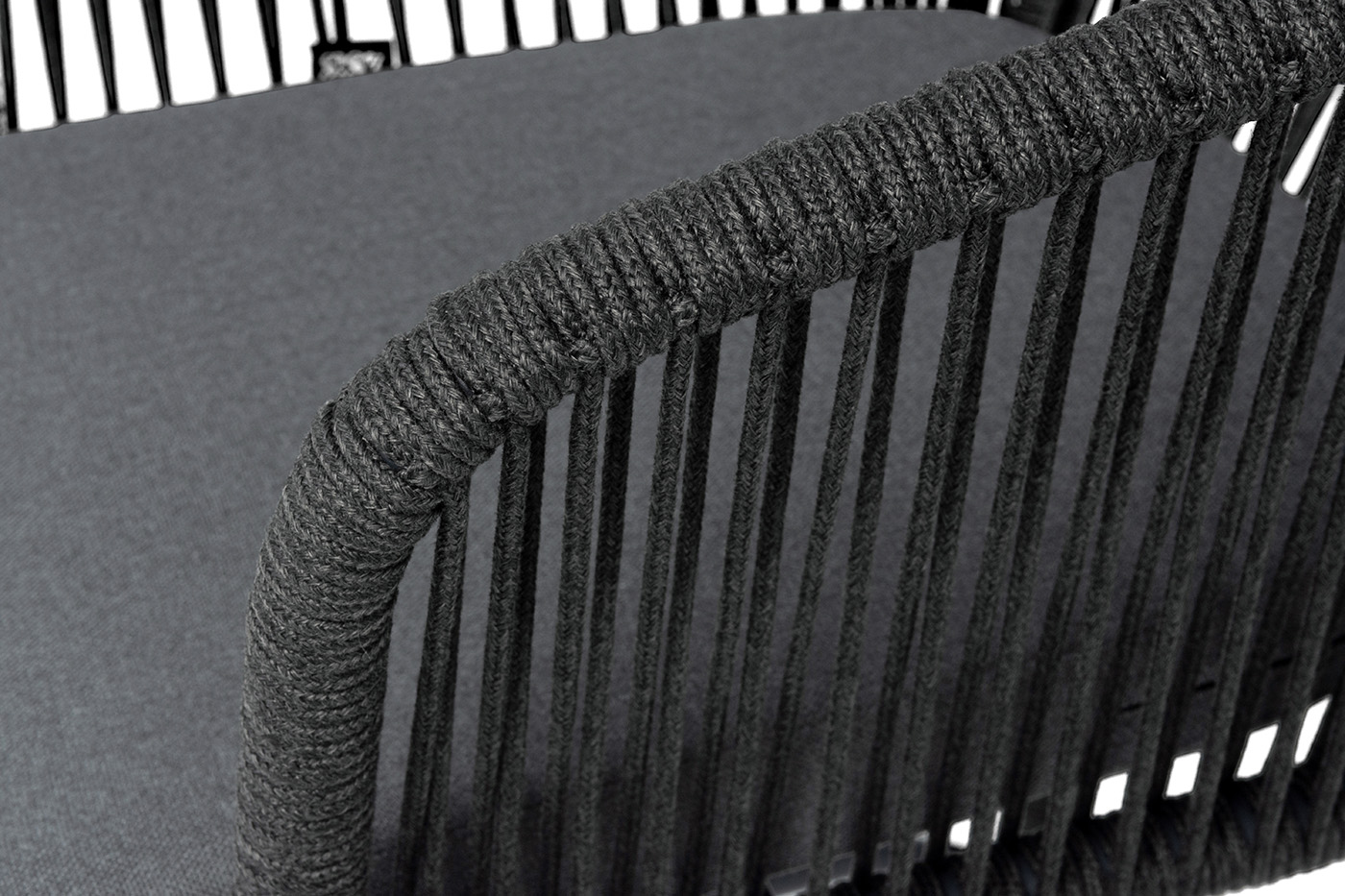 Марсель стул барный плетеный из роупа, каркас из стали темно-серый (RAL7024) муар, роуп темно-серый круглый, ткань темно-серая 027 NEW фото 6