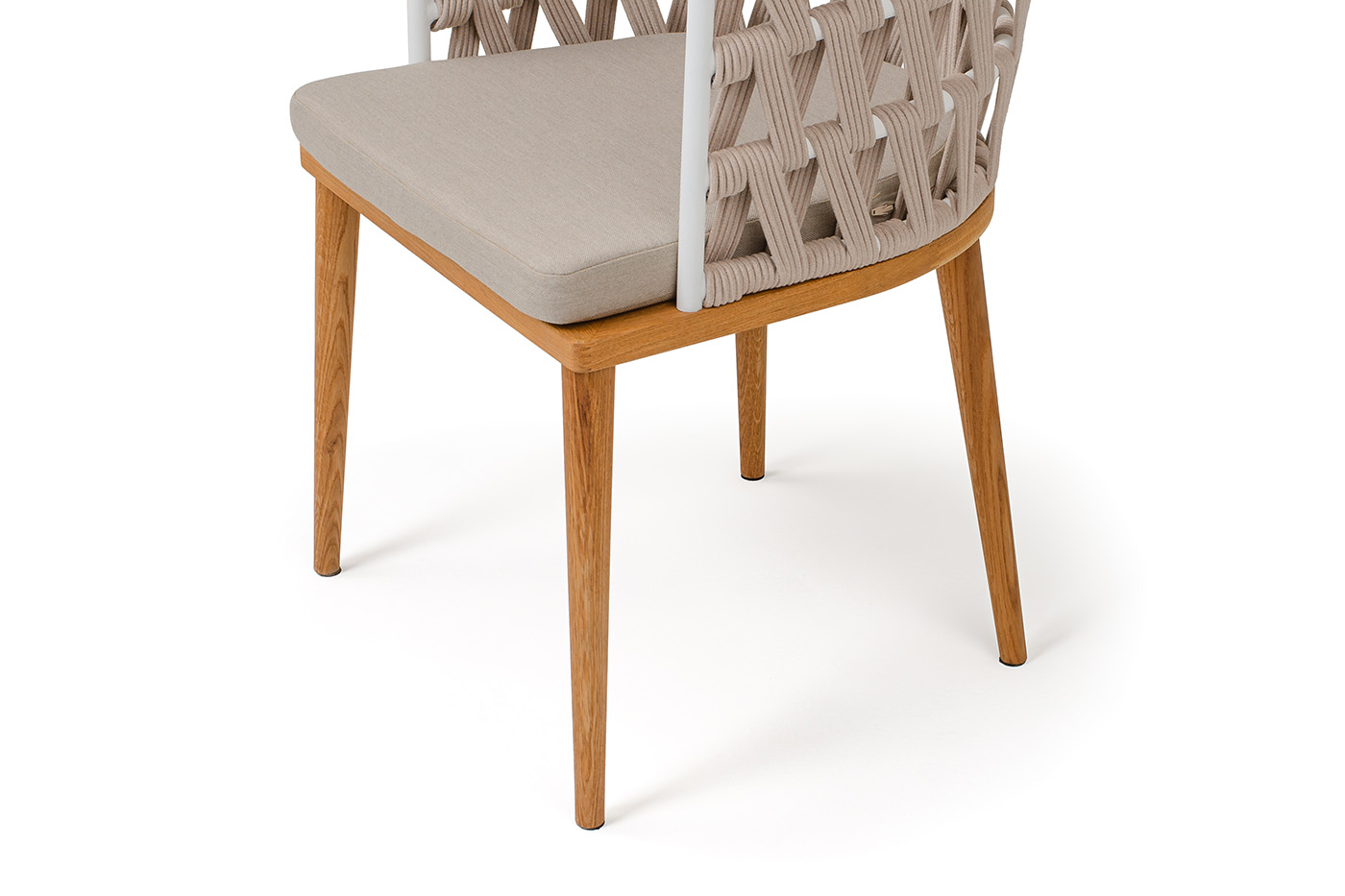 Диего стул плетеный из роупа, основание дуб каркас из стали белый муар, роуп бежевый круглый, ткань бежевая 052 фото 4