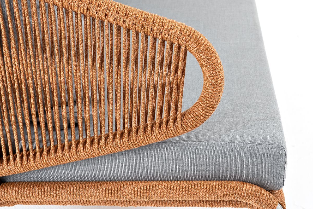Диван двухместный Милан 4SIS из роупа (веревки), каркас алюминий светло-серый (RAL7035) шагрень, роуп оранжевый меланж круглый, ткань светло-серая фото 6