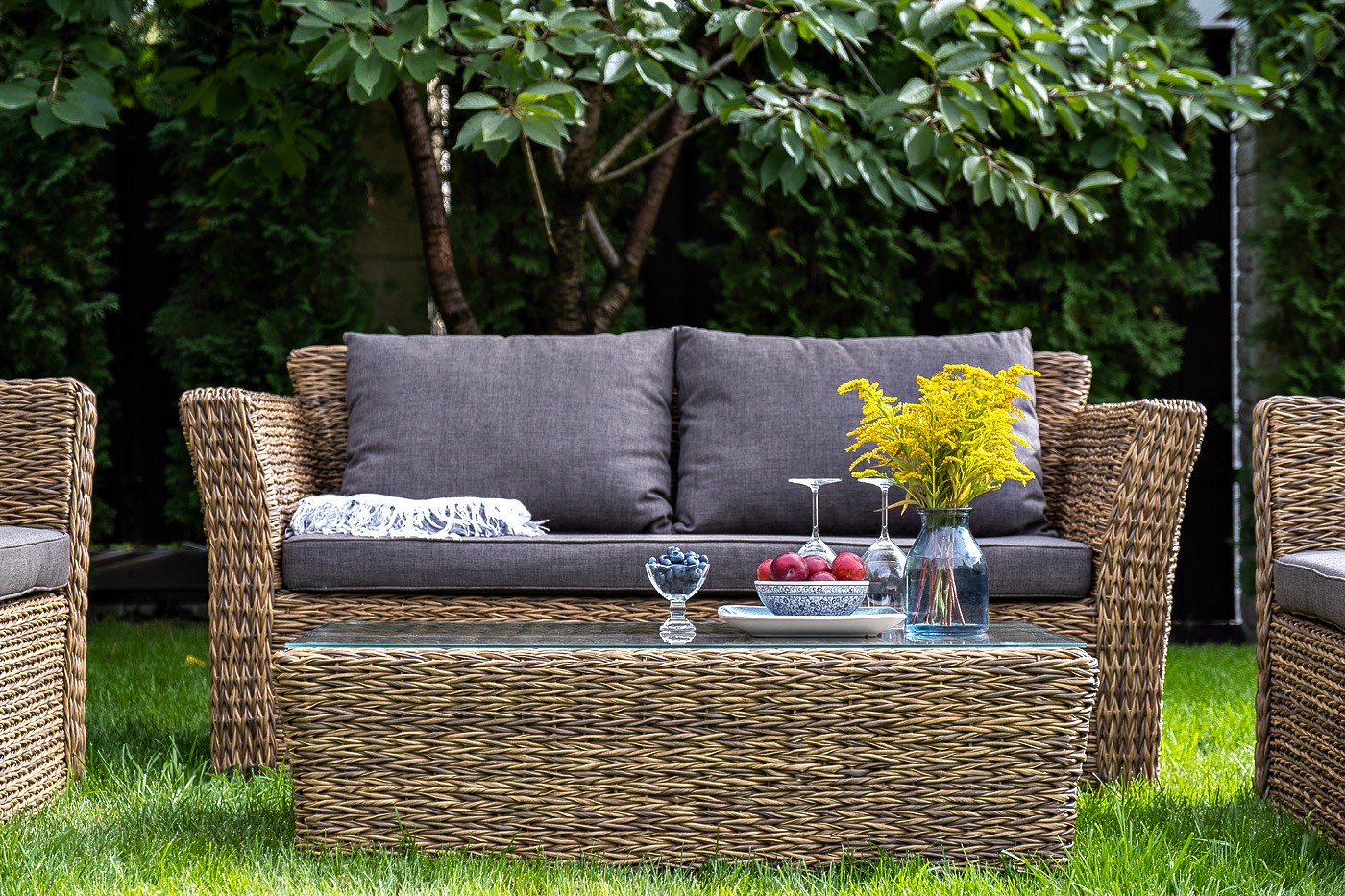 Капучино Сингл лаунж-зона из искусственного ротанга (гиацинт), цвет соломенный фото 4