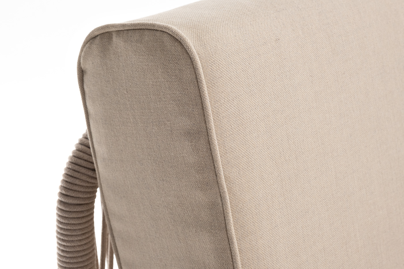 Канны левый модуль плетеный из роупа, каркас алюминий белый муар, роуп бежевый круглый, ткань бежевая 15052 фото 5