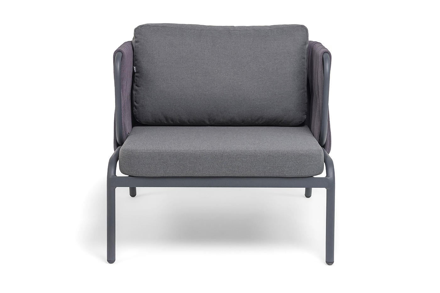 Ронда кресло плетеное из роупа, каркас алюминий темно-серый (RAL7024) муар, роуп серый 40 мм tex, ткань темно-серая 027 фото 3