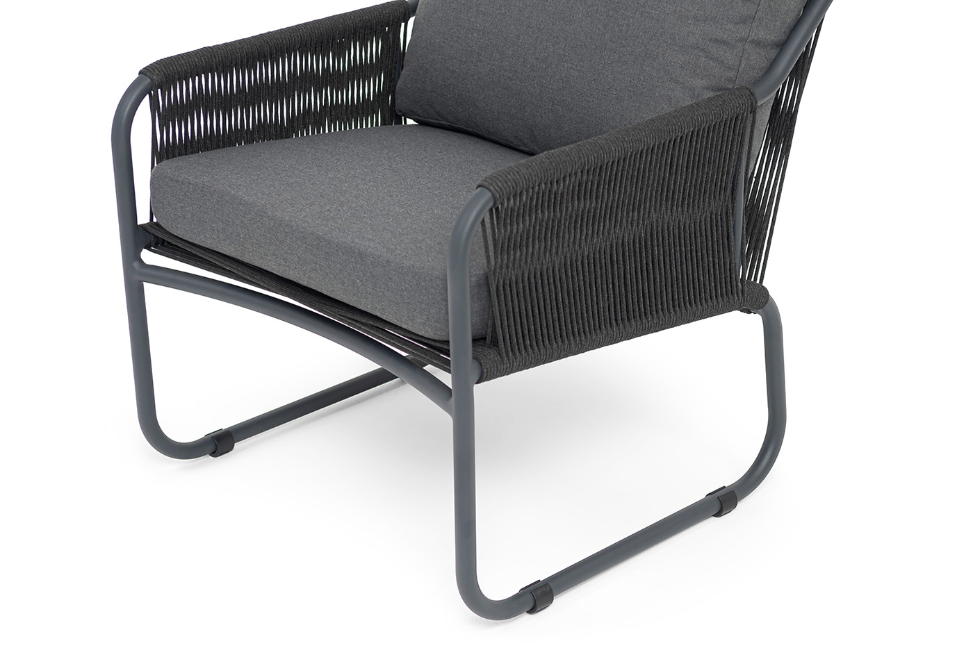 Ането кресло плетеное из роупа, каркас алюминий темно-серый (RAL7024) муар, роуп темно-серый круглый, ткань темно-серая 027 фото 4