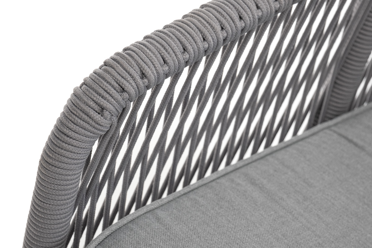 Канны правый модуль плетеный из роупа, каркас алюминий белый муар, роуп светло-серый круглый, ткань светло-серая фото 6