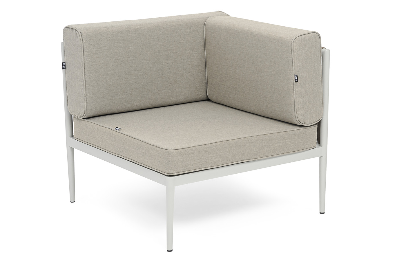 Касабланка угловой модуль плетеный из роупа, каркас алюминий светло-серый (RAL7035) муар, роуп серо-коричневый 23мм, ткань бежевая 15052 фото 1