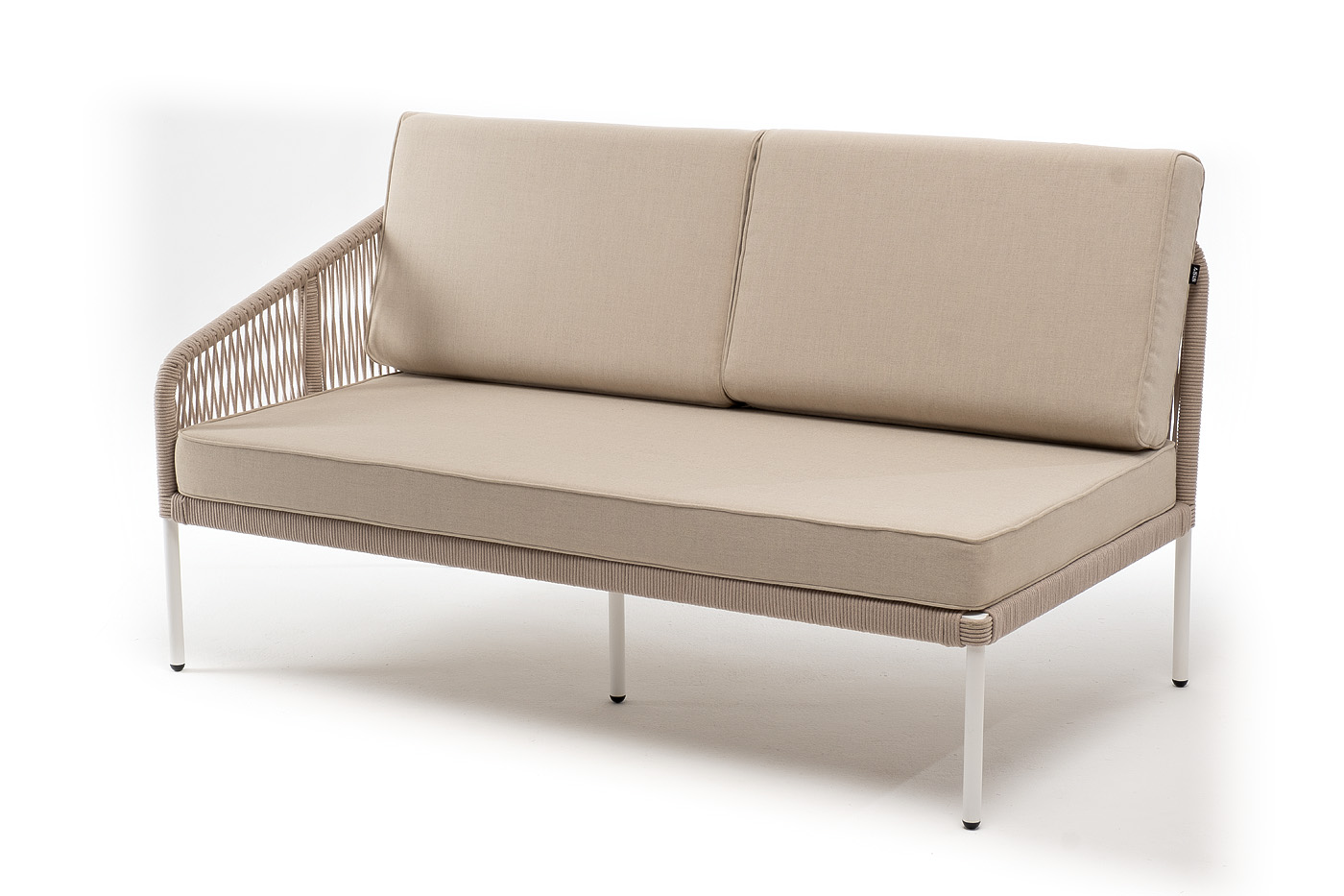 Канны правый модуль плетеный из роупа, каркас алюминий белый муар, роуп бежевый круглый, ткань бежевая 15052 фото 1