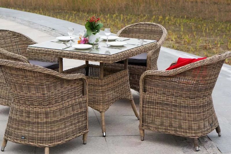 Обеденная группа Фредо 4SIS из искусственного ротанга, цвет соломенный фото 6
