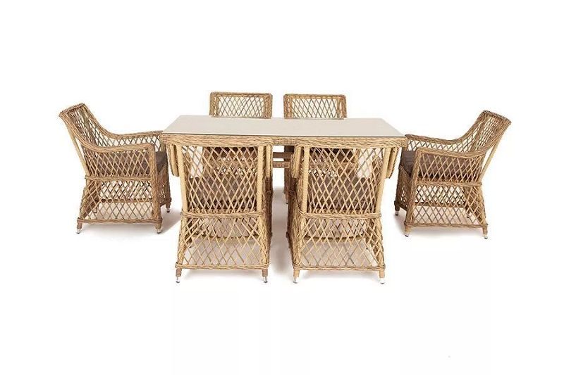 Плетеная обеденная группа Латте-160 L 4SIS из искусственного ротанга, цвет соломенный фото 6