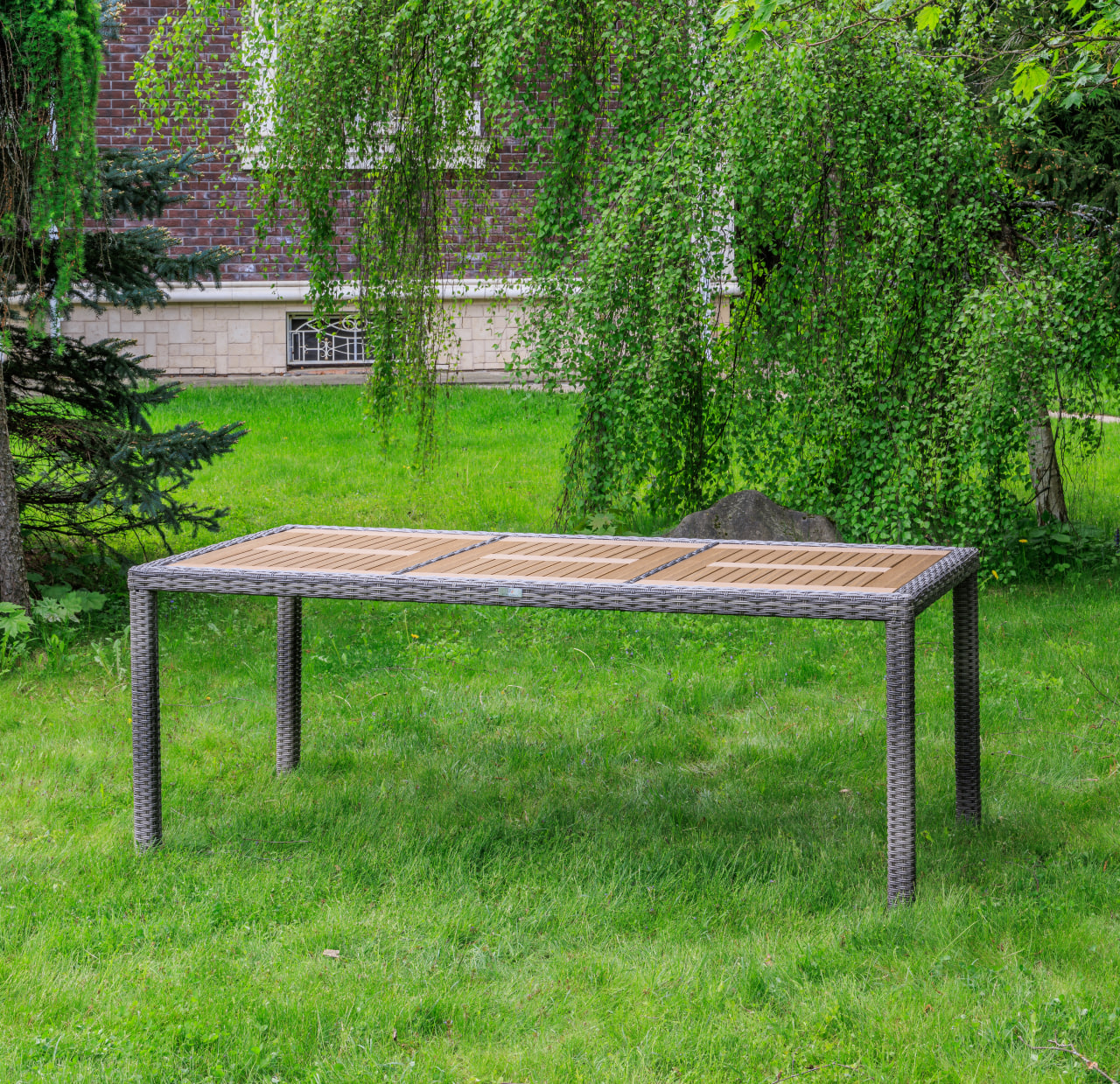 Обеденный стол Amelia Royal Family из искусственного ротанга 200 см, цвет серый фото 4