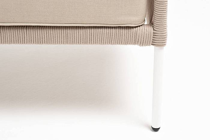 Диван Канны 4SIS 2-местный плетеный из роупа, каркас алюминий белый муар, роуп бежевый круглый, ткань бежевая 52 фото 2