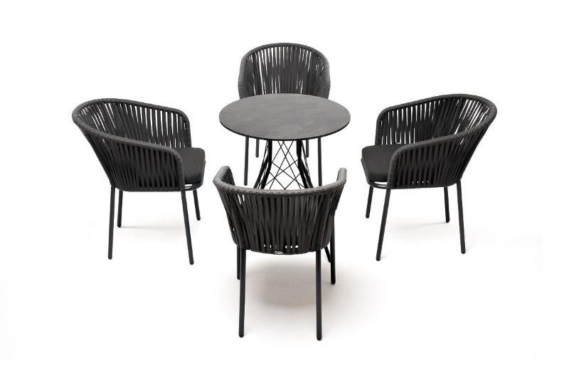 Обеденная группа Конте 4SIS из искусственного ротанга, круглый стол, цвет серый гранит фото 4