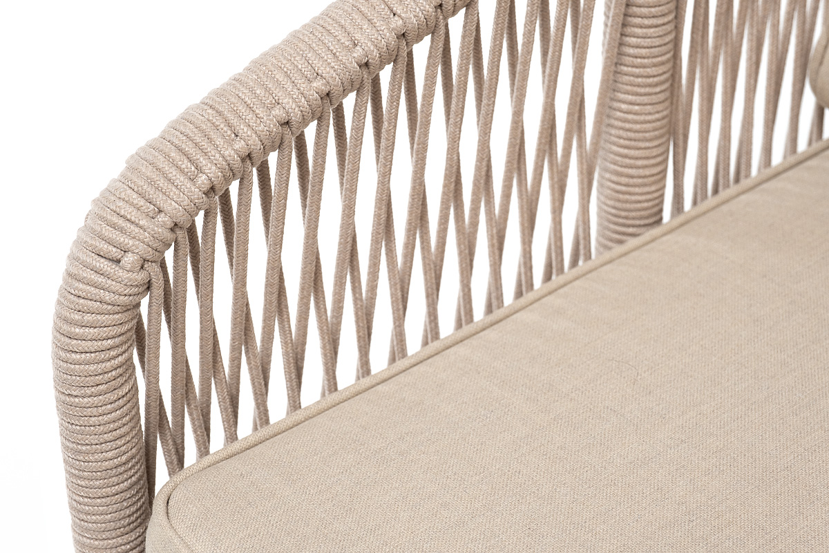 Канны кресло плетеное из роупа, каркас алюминий белый, муар, роуп бежевый круглый, ткань бежевая 035 фото 5