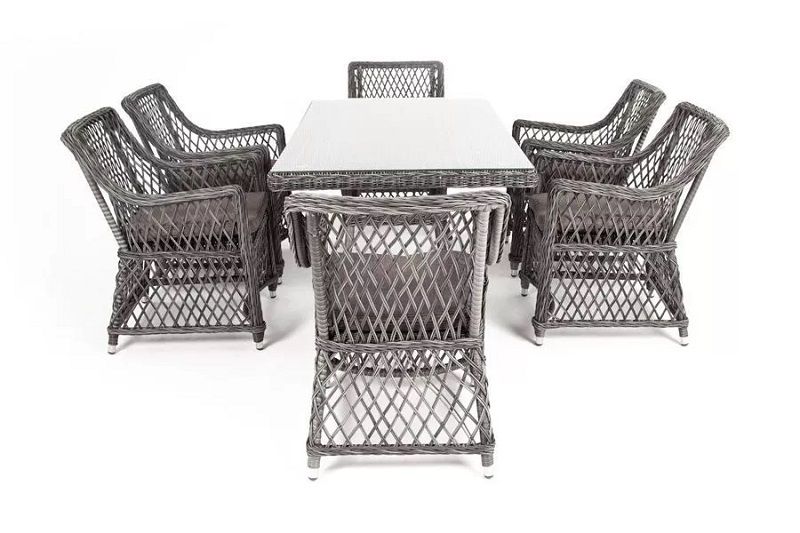 Плетеная обеденная группа Латте-160 L 4SIS из искусственного ротанга, цвет графит фото 2