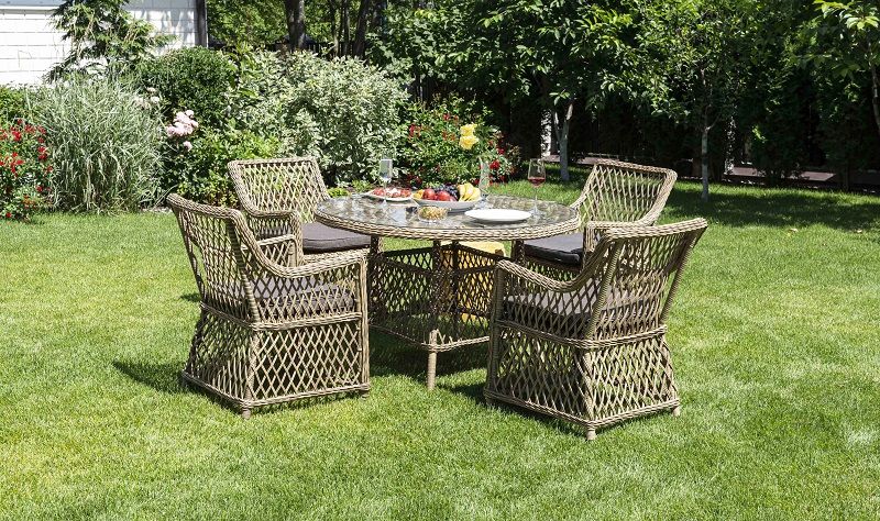 Обеденная группа Доппио 4SIS из искусственного ротанга, цвет соломенный фото 5