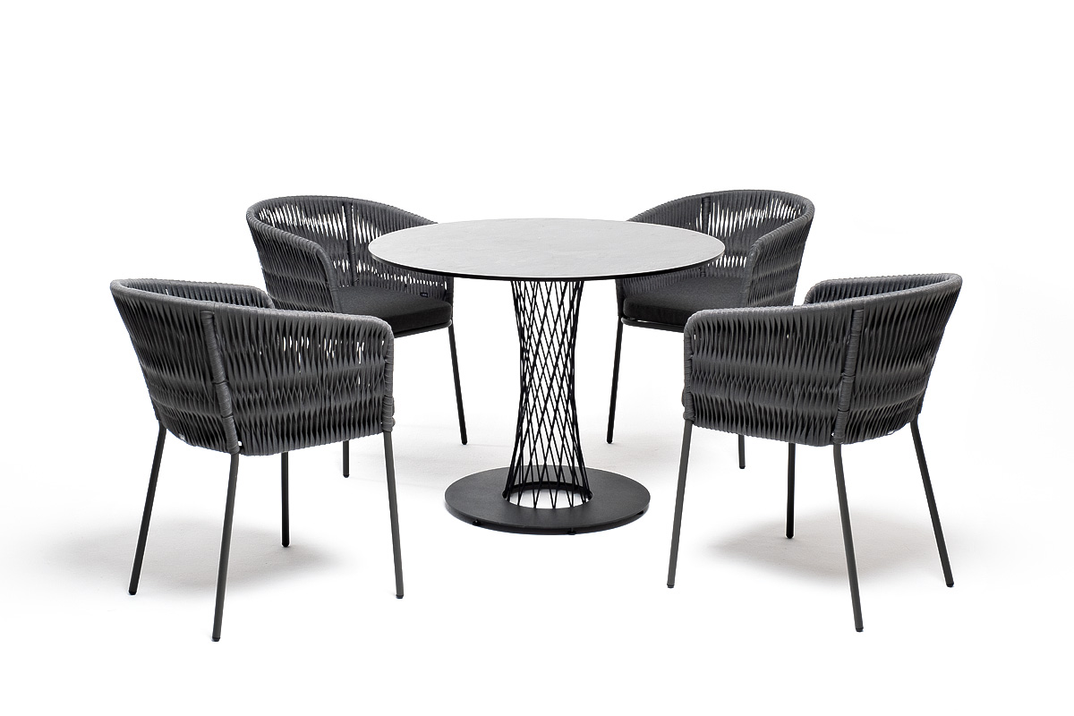 Диего обеденная группа на 4 персоны со стульями Бордо плетения колос, столешница серый гранит фото 5