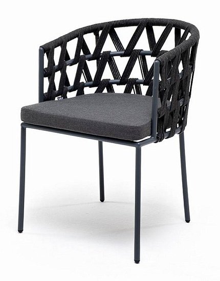 Стул Диего 4SIS плетеный из роупа, каркас из стали серый (RAL7022) муар, роуп темно-серый круглый, ткань темно-серая 27 фото 1