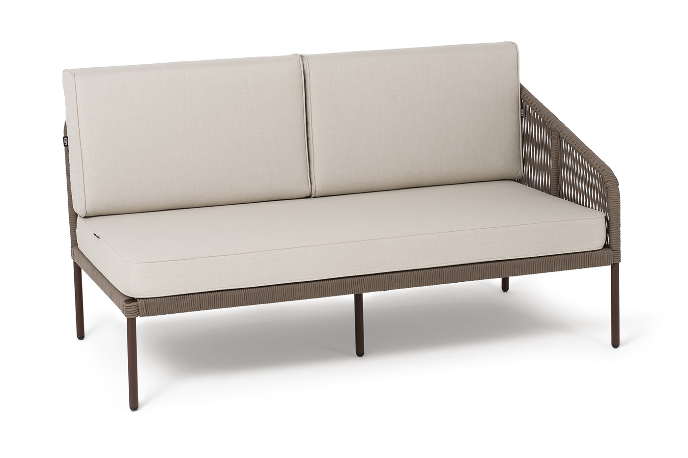 Канны левый модуль плетеный из роупа, каркас алюминий коричневый (RAL8016) муар, роуп коричневый круглый, ткань бежевая 15052 фото 3