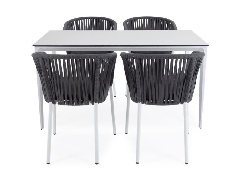 Обеденная группа Малага 4SIS на 4 персоны со стульями "Бордо", каркас белый, роуп серый фото 4