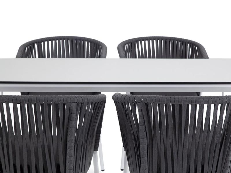 Обеденная группа Малага 4SIS на 4 персоны со стульями "Бордо", каркас белый, роуп серый фото 2