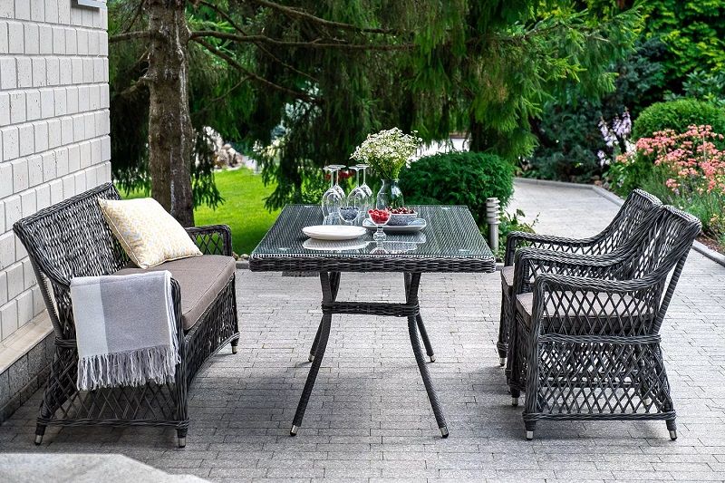 Плетеная обеденная группа Катания 4SIS из искусственного ротанга, цвет графит фото 4