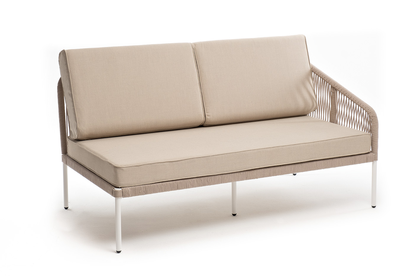 Канны левый модуль плетеный из роупа, каркас алюминий белый муар, роуп бежевый круглый, ткань бежевая 15052 фото 3