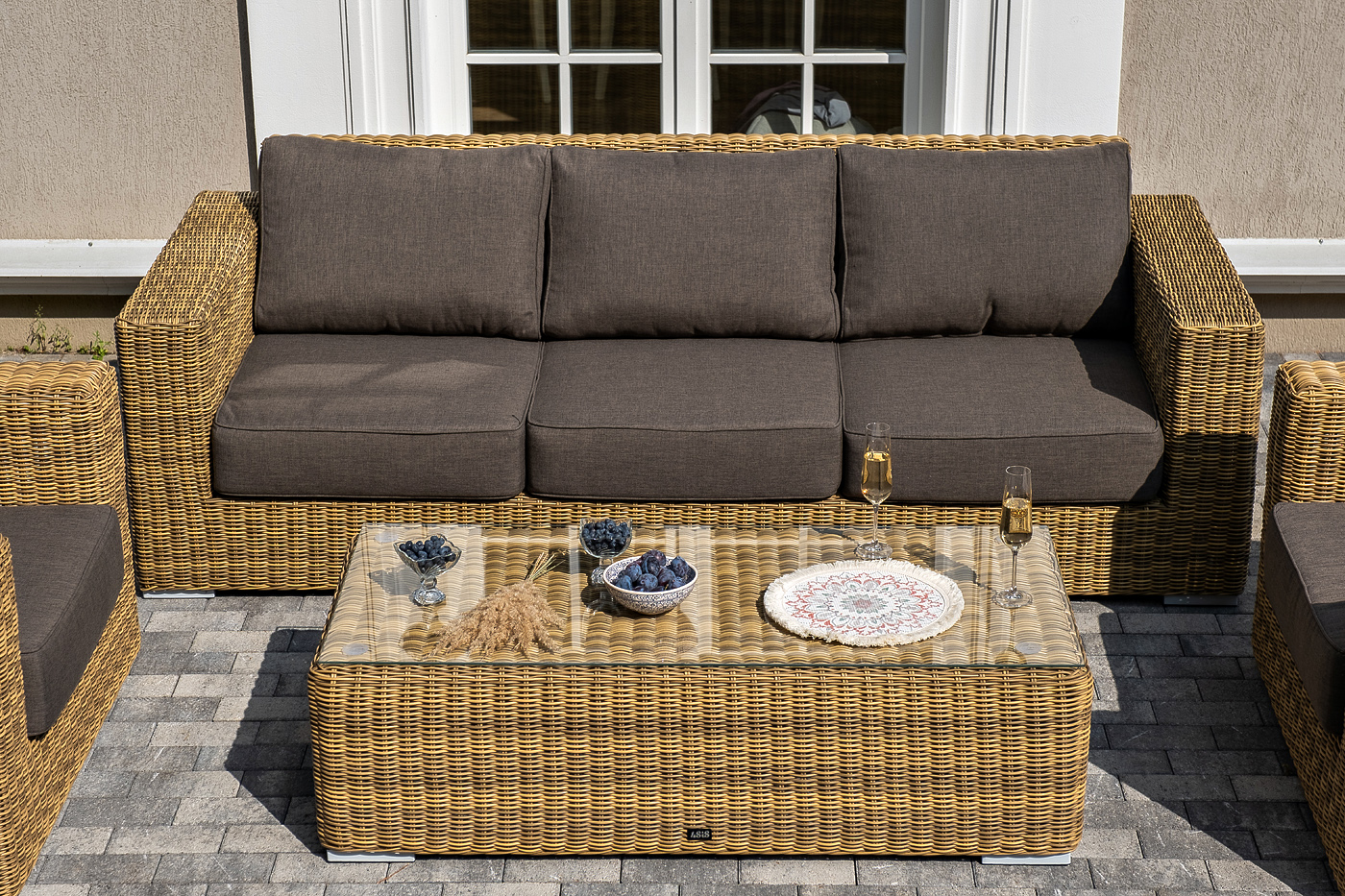 Боно лаунж-зона из искусственного ротанга, цвет соломенный фото 7